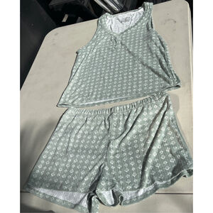 Women's Live 2 Lounge Green & White Ribbed Pajama Set M 4-piece set new no tags